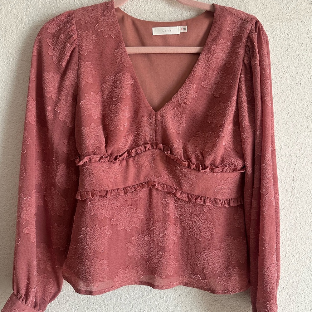 Lush Dusty Rose V-Neck Blouse